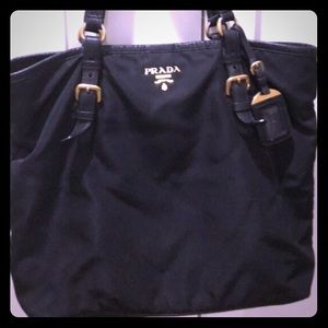 Authentic (new) Prada black leather and nylon tote